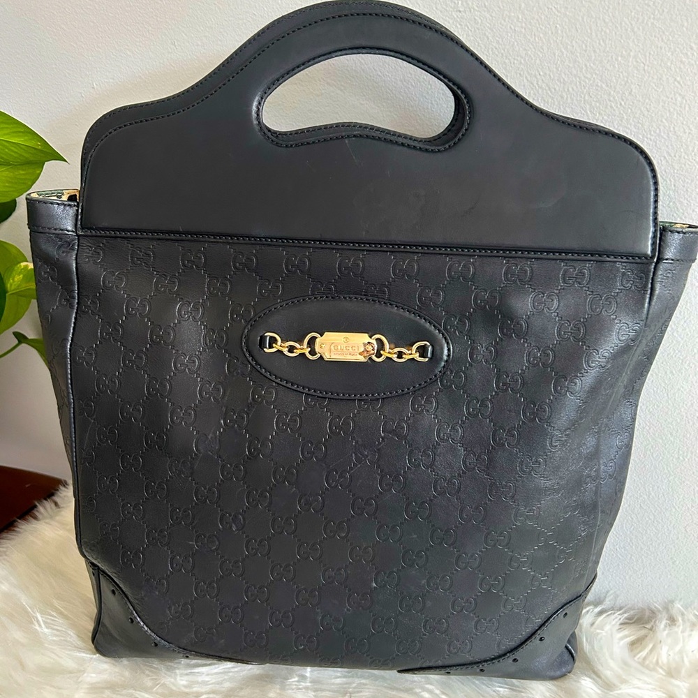 GUCCI Guccissima Black Leather Tote-authenticated!